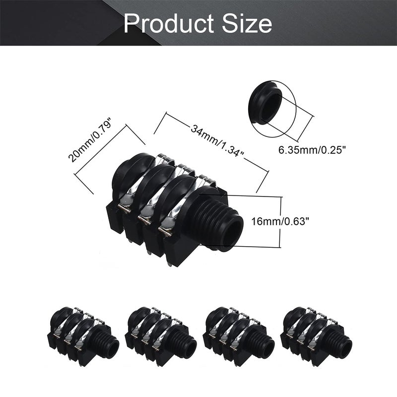Fielect 5Pcs PCB Mount 6.35mm 6 Pin Socket Headphone Stereo Jack Audio Video Connector Black - Image 2